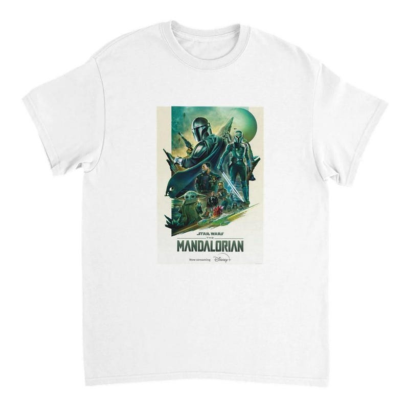 The Mandalorian Epic Saga T-Shirt: Iconic Space Adventure Tee in Black or White White