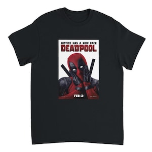 Deadpool 'Justice Has A New Face' T-Shirt – Classic Fit, Your Choice of Color & Size Black
