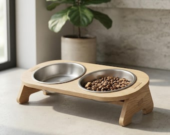 Comederos elevados para perros con soporte de madera - Comedero minimalista para gatos - Soporte de madera para comederos de perros - Comedero para gatos