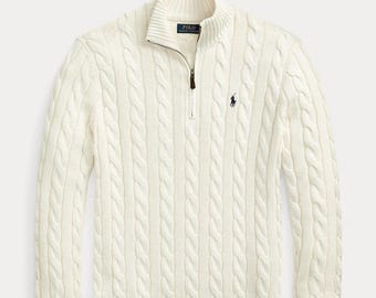 Maglione da uomo Polo Ralph Lauren in maglia a trecce con cerniera a un quarto, maglione in cotone, pullover classico preppy