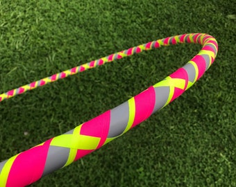 Aro de hula hula Sunset Storm, color rosa neón y amarillo, plegable para ejercicios de baile