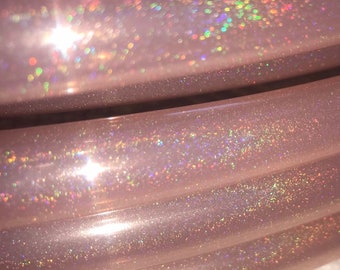 Aro de hula hula plegable de polipropileno de 3/4" con diseño de estrellas arcoíris de cuarzo rosa y ejercicio, con botón pulsador o tamaño mini - microbrillante rosa dorado rosa