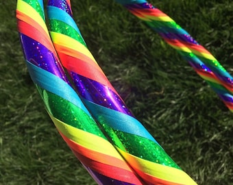 Hula Hoop Glitter Rainbow para baile y ejercicio, plegable, de polipropileno, HDPE, para principiantes, avanzados o con peso.