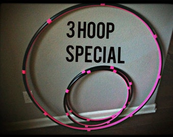 SALE 10 percent off - Lot Of 3 Hula HOOPS - 1 Collapsible or Push Button Body Hoop & 2 Mini Arm Hoops - best seller