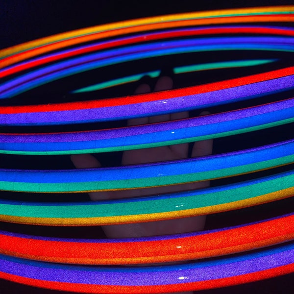 Reflective Rainbow Flip HDPE Polypro 3/4" 5/8" Dance & Exercise Hula Hoop - NOT an LED hoop rainbow coin flip