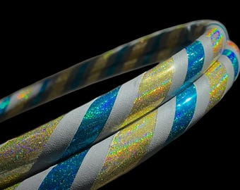 Beachy Vibes Collapsible Hula Hoop: Gold Teal Fitness Dance Hoop