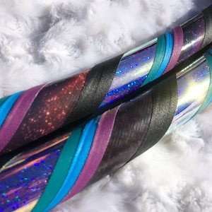 Galactic Moon Dance & Exercise Hula Hoop COLLAPSIBLE Polypro, HDPE, beginner, advanced, or weighted - black teal blue sunrise