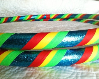 Rasta Blue Skies Dance & Exercise Hula Hoop COLLAPSIBLE or Push Button - red yellow green blue