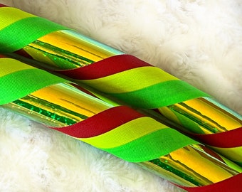 1Love Dance & Exercise Hula Hoop PLEGABLE Polipro, HDPE, principiante, avanzado o con peso - rojo amarillo verde rasta