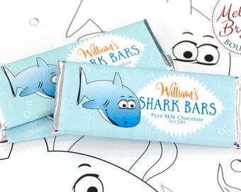 Shark Themed Printed Candy Bar Wrappers Birthday Decor Kids Party Favors Treat Bag Boys Girls Personalized 1st Bday