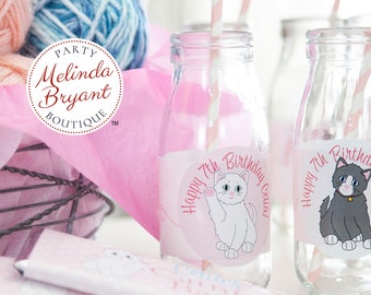 Personalized Kitten Themed 2.5 inch Stickers Kitty Cat Birthday Decor Printed Custom Labels First Birthday Baby Shower Decorations