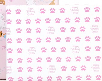 Personalized Kitten Paw Print Gift Wrap perfect for Kitty Cat Adoption Party or first birthday or baby shower and includes custom text