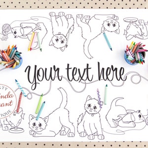 Personalized Kitty Cat Birthday Coloring Table Runner / Kitten Themed Activity Tablecloth for Kids Crafts Children's Party Games Play Room