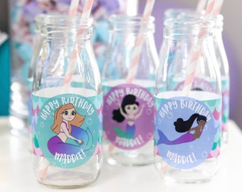 Personalized Mermaid Themed 2.5 inch Stickers Under the Sea Birthday Decor Printed Custom Labels for Summer Pool Party Event