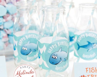 Personalized Shark Themed 2.5 inch Stickers Under the Sea Birthday Decor Printed Custom Labels for Summer Pool Party or Aquarium Event