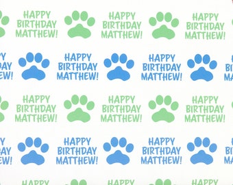 Personalized Puppy Paw Print Gift Wrap perfect for Puppies Adoption Party or first birthday or baby shower and includes custom text