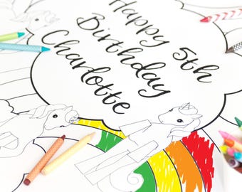 Personalized Unicorn Rainbow Coloring Table Runner for Kids Parties