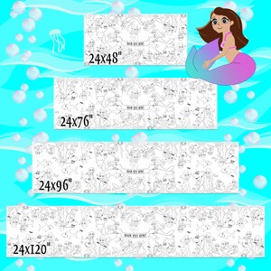 Mermaid Birthday Decor Coloring Page Table Runner Eco-friendly Disposable Tablecloth Recyclable Kids Craft Children's Party Games Activities image 2