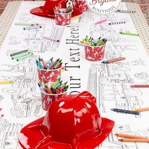 Personalized Fireman Birthday Decorations Coloring Table Runner ...