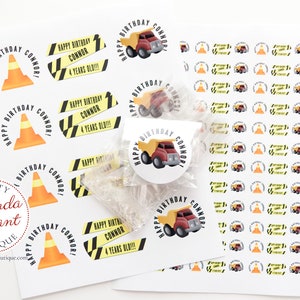 Gepersonaliseerde bouwtruck verjaardag 0,75" stickers jongens feestdecor kinderen gedrukt aangepaste etiketten wrapper decoraties peuter snoep gunsten