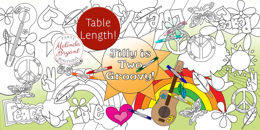 Groovy Hippie Birthday Coloring Table Runner: Personalized Peace Love ...