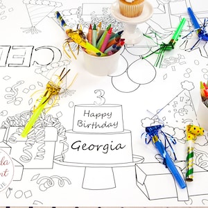 Gâteau d'anniversaire à colorier, chemin de table, nappe en papier, décoration sur le thème de la fête, jumeaux et multiples, cadeau personnalisé, anniversaire de mariage