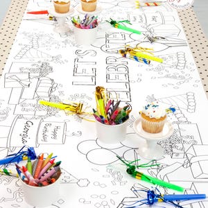 Birthday Cake Coloring Page Table Runner Paper Tablecloth Party Themed ...