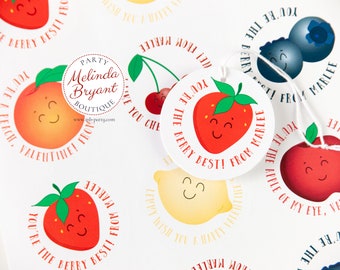 Personalized Valentine Gift Tags for Children Farmers Market Fruit Stand Themed / Baby Shower or 2nd Birthday Favor Tags / Set of 12