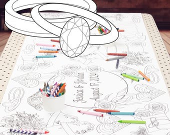 Wedding Kids Table Decor Coloring Table Runner Quiet Childrens Activities Personalized for the Bride and Groom Craft Activity Tablecloth
