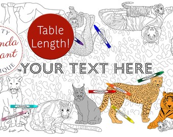 Big Cats Birthday Decorations Coloring Table Runner / Personalized Wild Animal Activity Tablecloth Craft Children's Party Games Play Room