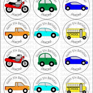 Cars und Lastwagen Party 2,5-Zoll-Aufkleber Favor Kits Geburtstag Accessoires Cupcake Topper Etiketten Transport Thema Treat Bag Decor