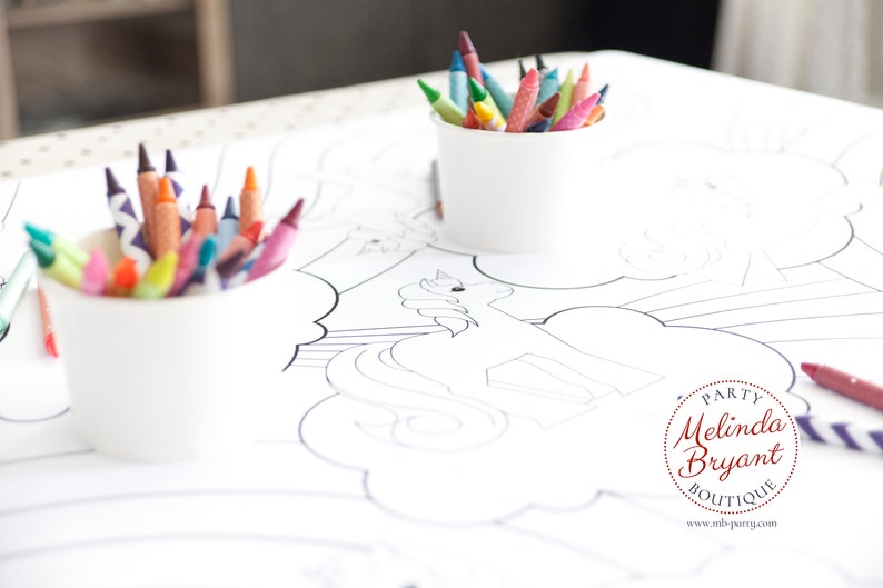 Unicorns and Rainbows Birthday Party Decor Coloring Tablecloth Etsy