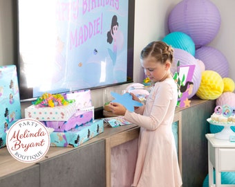 Animated Mermaid Birthday Party Personalized Poster for Wide Screen TV BD-R Disc for Player or Computer Multiracial Design Representation