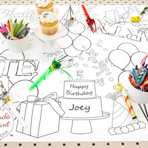 Birthday Coloring Page Table Runner Paper Tablecloth / Party Themed Decorations Twins and Multiples Personalized Gift Activity / Anniversary