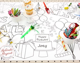 Birthday Coloring Page Table Runner Paper Tablecloth / Party Themed Decorations Twins and Multiples Personalized Gift Activity / Anniversary