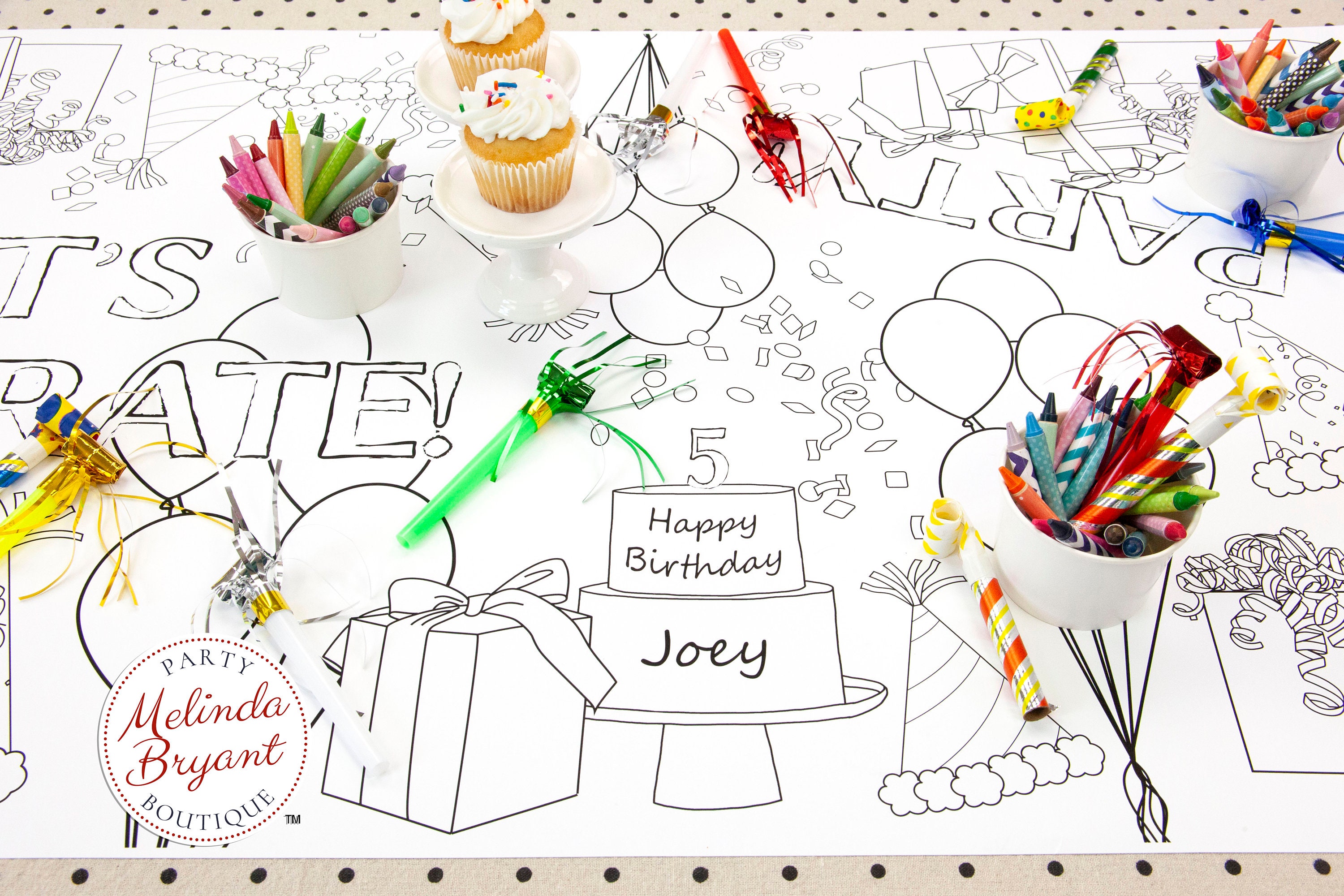 Birthday Coloring Page Table Runner Paper Tablecloth / Party