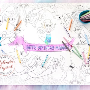 Mermaid Birthday Decor Coloring Page Table Runner Eco-friendly Disposable Tablecloth Recyclable Kids Craft Children's Party Games Activities image 6