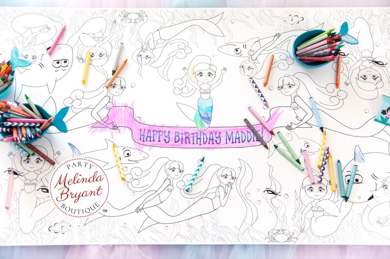 Mermaid Birthday Decor Coloring Page Table Runner Eco-friendly Disposable Tablecloth Recyclable Kids Craft Children's Party Games Activities image 6