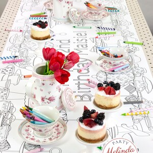 Tea Party Themed Birthday Decor Coloring Page Table Runner / - Etsy