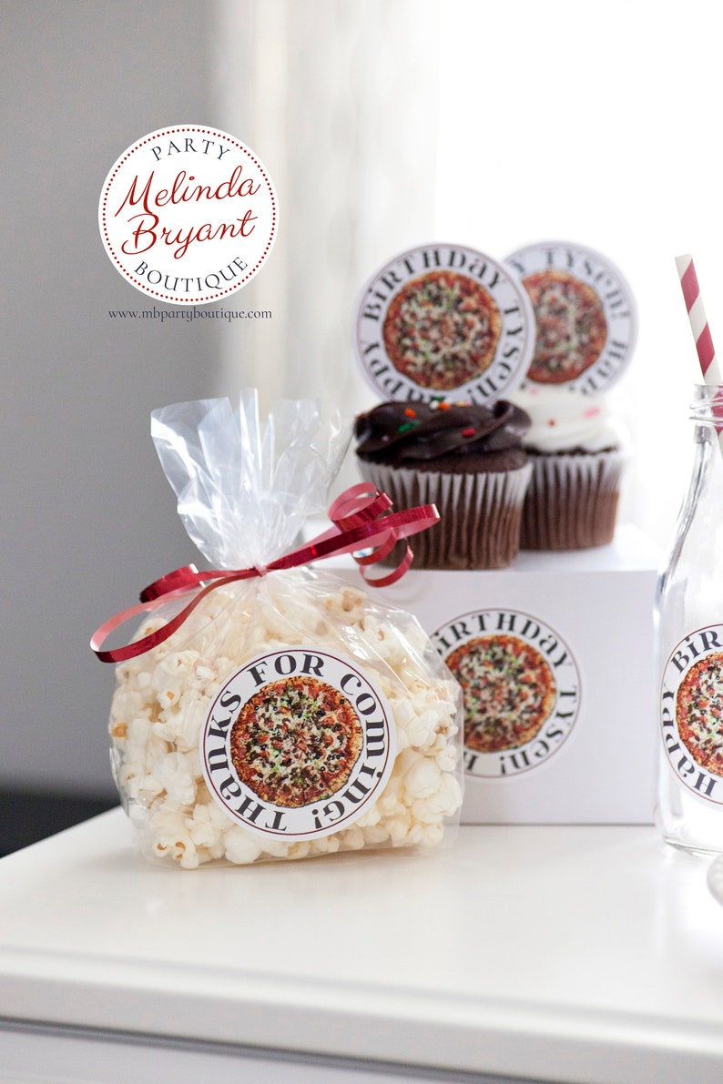 Personalized Pizza Party Decor Stickers 2.5 inch Boys Girls Favor Kits with Bags Printed Labels Custom Thank You Gift