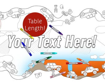 Off Road Vehicles Birthday Decor Coloring Page Table Runner Personalized Gift / First Birthday Kids Table Activities / Childrens Party Games