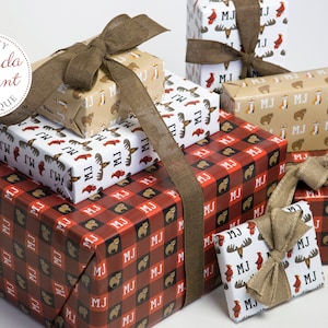 Monogrammed Woodland Gift Wrap perfect for first birthday or Christmas featuring foxes and bears / personalized custom wrapping paper image 7