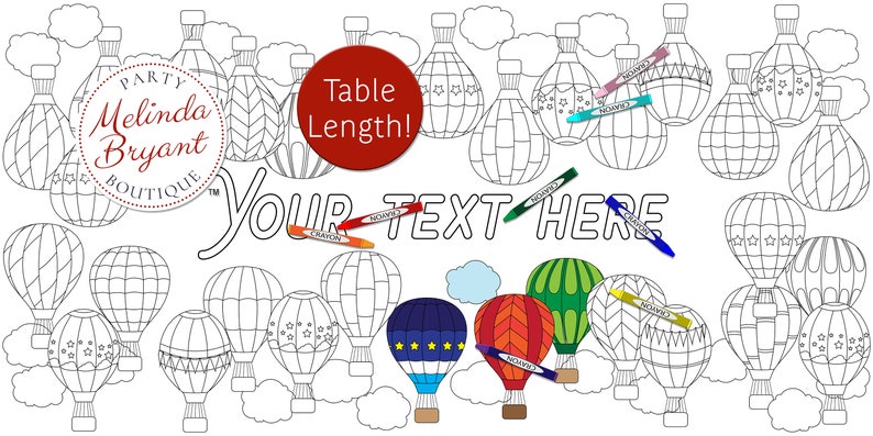 Hot Air Balloon Birthday Decor Coloring Banner Table Runner Personalized Gift Wedding Kids Table Children's Party Games Activities image 1