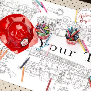 Personalized Fireman Birthday Decorations Coloring Table Runner ...