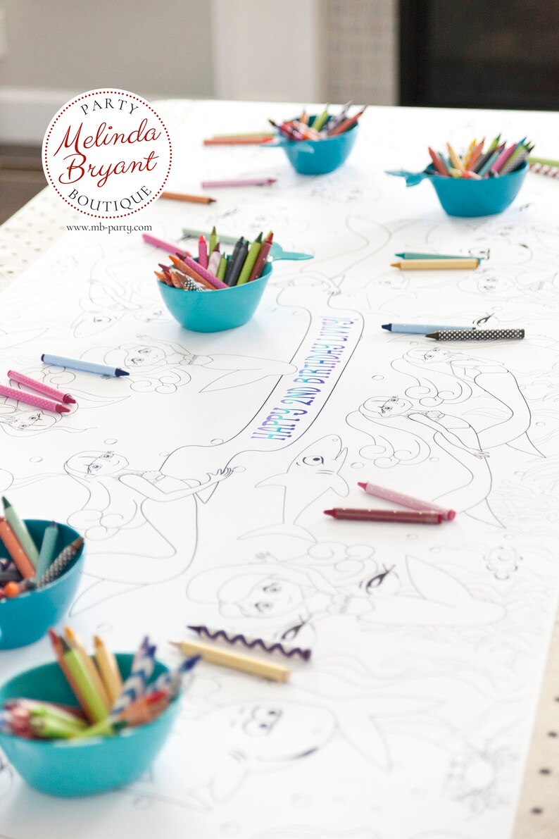 Mermaid Birthday Decor Coloring Page Table Runner Eco-friendly Disposable Tablecloth Recyclable Kids Craft Children's Party Games Activities image 8