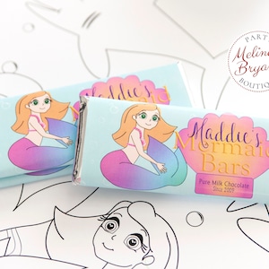 Involucri personalizzati per caramelle a forma di sirena con personalizzazione multirazziale per bomboniere per feste di compleanno per bambini e decorazioni per tavoli da dessert