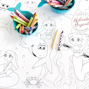 Mermaid Birthday Decor Coloring Page Table Runner Eco-friendly Disposable Tablecloth Recyclable Kids Craft Children's Party Games Activities image 4
