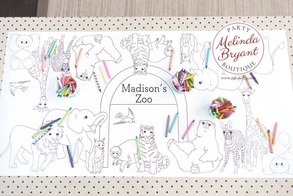 Zoo Birthday Party Coloring Page Table Runner Paper Tablecloth Personalized Decorations Animal Themed Decor First Birthday Safari Crafts Il_570xn
