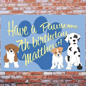 Póster personalizado de cachorro para fiesta de cumpleaños con temática de perros, impreso en 2 x 3 pulgadas, elija papel o polipropileno resistente a la intemperie