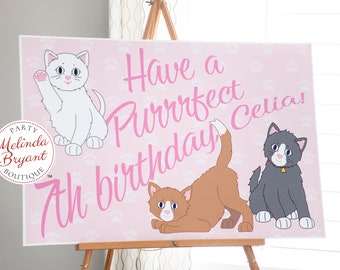 Personalized Kitty Cat Poster for Kitten Themed Birthday Party 2x3 Printed Choose Paper or Weather Resistant Polypropylene